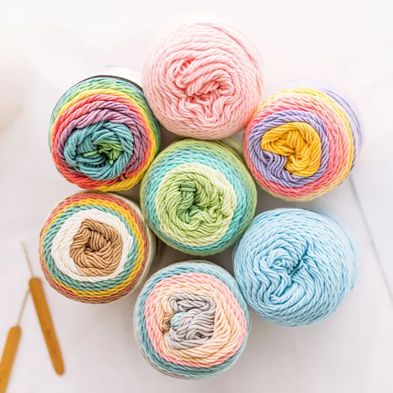 YarnCrafts rajutan tangan indah benang campuran katun kue pelangi alami dengan bantal syal 5 lapis