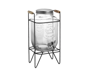 Distributeur d'<span class=keywords><strong>eau</strong></span> en verre de qualité alimentaire 4L 5L 8L Robinet d'<span class=keywords><strong>eau</strong></span> pour boissons Base en bois et métal avec couvercle - Product Image 1