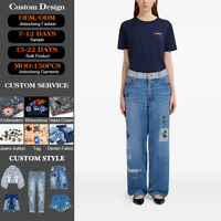 Jeans droits sexy pour femmes avec logo personnalisé à l'intérieur de la ceinture, couleur contrastée, denim, avec broderie