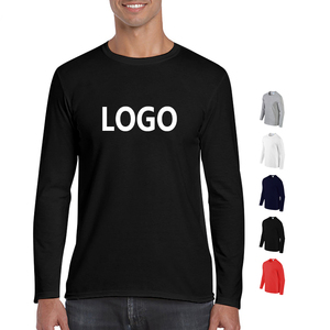 เสื้อยืดคอกลมสีดำพิมพ์ลายลำลองแบบเรียบง่าย ผ้าฝ้าย 100% เสื้อยืดแขนยาวผู้ชาย - Product Image 1