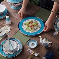 Service de table en porcelaine fine de luxe, style anglais, motif Rose Britannique, design minimaliste, motif Joyeux et Porte-Bonheur