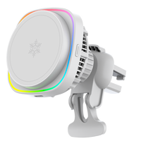 Chargeur de voiture sans fil rapide 25W avec refroidissement, support magnétique pour téléphone, LED colorées, support de ventilation en alliage d'aluminium ABS