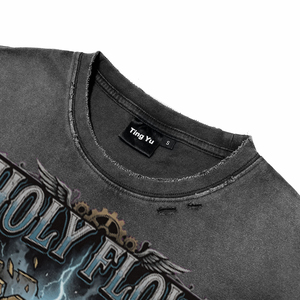 T-shirts pour hommes surdimensionnés, imprimés graphiques punk, effet vintage, délavés, personnalisés, en coton de haute qualité, streetwear, pour la vente en gros - Product Image 4
