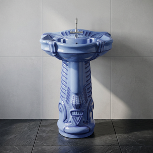 Fancy <b>Rustic</b> Blue Square Ceramic Pedestal Wash Basin Lavabo Set For Villa Mall <b>Bathroom</b> Modern Design - Product Image 1