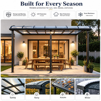 Auvent de luxe en aluminium avec toit transparent en polycarbonate, structure bronze, protection contre la pluie et les UV pour terrasse et jardin