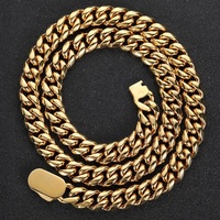 Vente en gros de bijoux hip hop collier chaîne à maillons cubains en acier inoxydable rempli d'or Miami pour hommes