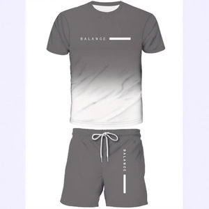 Balance Men's Gradient T-Shirt Shorts <b>Set</b> <b>Knitted</b> Fabric Digital Printed Quick Dry Cotton Spandex Sportswear Needle Detection - Product Image 3