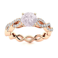 Bague en argent sterling 925 plaqué or rose avec quartz rose, design unique en boucle, bijou délicat et rond