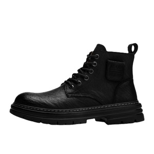 Bottes Martin pour hommes, hauteur cheville, bout rond, cuir pleine fleur, style combat, semelle extérieure en caoutchouc résistante à l'abrasion - Product Image 5