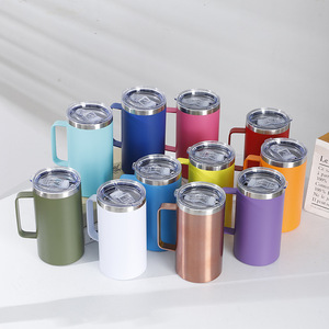 Customizable Logo Color 24oz Luxury Stainless Steel Coffee Tumbler Handle Double Wall Vacuum Thermal Insulation Mug Lid Boiling