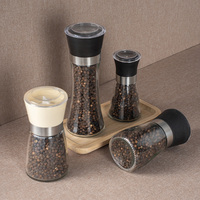 Bouteilles de broyeurs à épices en verre rond transparent vides avec couvercles, pour sel de mer et poivre, personnalisables, faciles à nettoyer, vente en gros
