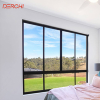 Perfil de Ventana Corredera de Aluminio Negro, Ventanas Correderas de Doble Vidrio Low-E, Ventana de Apertura Horizontal para Hoteles