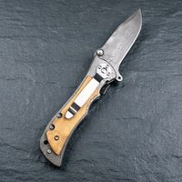 Couteau de poche pliant personnalisable en acier 3Cr13 à pointe tombante avec manche en bois et bouton poussoir, multifonctionnel pour le camping, OEM