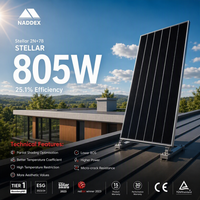 Panneau solaire NADDEX 805W monocristallin, efficacité 23,5%, cellule 210mmx210mm, Stellar 2N+78STELLAR805W, robot de nettoyage, capsule, maison