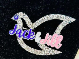Spilla personalizzata con strass rosa e blu, modello Crystal Interlocking JJ Brooch <span class=keywords><strong>Jack</strong></span> <span class=keywords><strong>and</strong></span> <span class=keywords><strong>Jill</strong></span> of America Greek, 2,25 pollici - Product Image 6