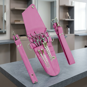 Estuche de cuero rosa para herramientas de peluquería con tijeras, peines y bolsa para cortapelos, para set de herramientas de barbero - Product Image 2