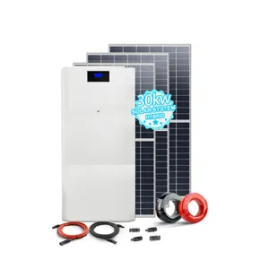 Kit solar inverter 30kW panneau, panel surya lengkap dan baterai lithium 51.2V untuk sistem penyimpanan energi surya