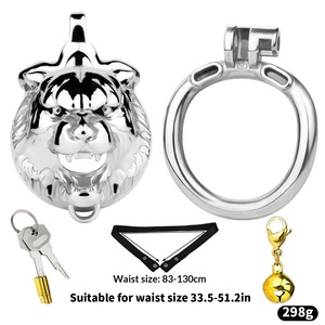 Edelstahl Tiger-Kopf Männlicher Keuschheitskäfig mit Penisring-Verschluss BDSM Cock Cage für Männer <span class=keywords><strong>Gay</strong></span> Pleasure Sexspielzeug - Product Image 6