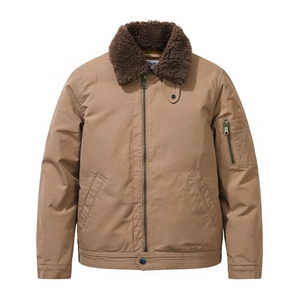 Blouson d'hiver vintage pour homme avec col en fausse fourrure, coupe bomber, fermeture éclair, coupe-vent, en coton-polyester épais, vêtement de travail extérieur - Product Image 1