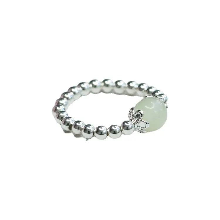 Винтажные кольца из натурального камня с бусинами модные ювелирные изделия 925 кольца из стерлингового серебра натуральные высококачественные кольца из белого нефрита