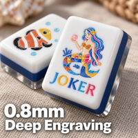 Jeu de tuiles de mahjong américain superposées, bleu marbré, motifs gravés Océan et Joker, pour les jeux en club, les soirées en famille et les cadeaux