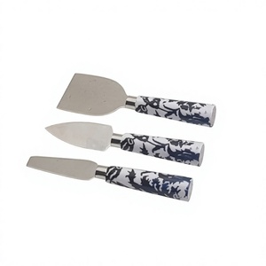 High Quality Luxury 3-Piece Silver Stainless Steel Cheese <b>Set</b> Wood Green Resin Handles Eco-Friendly Square Shape Dishwasher Safe - Product Image 6