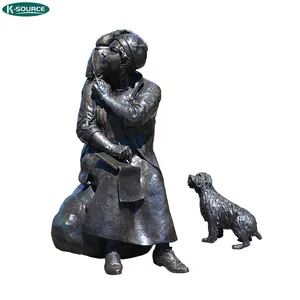 الزخرفية الحياة-حجم البرونزية تمثال امرأة ويت القرد و الكلب تمثال برونزي