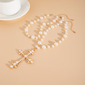 Set di 2 Collane con Croce e Perle Sintetiche Cave Vistose da Uomo, Girocollo Maschile di Tendenza per Tutti i Giorni, Gioielli alla Moda da Regalare - Product Image 4