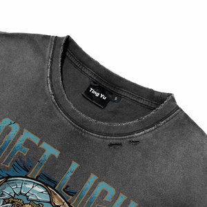 T-shirts pour hommes vintage délavés à l'acide, manches courtes, effet vieilli, qualité supérieure, impression personnalisée sur le panneau avant en coton, col rond, streetwear - Product Image 3