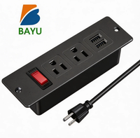 Multiprise de bureau encastrable US avec interrupteur, 2 prises, ports USB-A et USB-C, en PC ignifuge, garantie 3 ans, pour établi