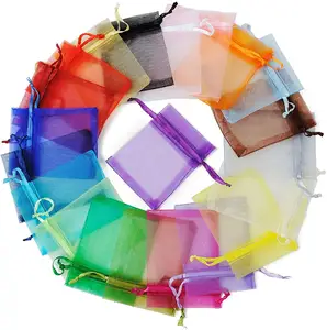Cheapest 7x9 cm Multi Colors Ribbon Drawstring Organza Christmas Jewelry Promotional Pouches