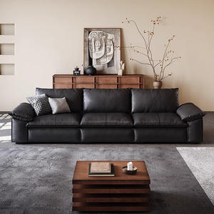 Juego de Sofás de Cuero Genuino <span class=keywords><strong>Brownie</strong></span> para Espacios Pequeños, Diseño Moderno y <span class=keywords><strong>Simple</strong></span>, Cuero de Primera Calidad, Color Negro - Product Image 3
