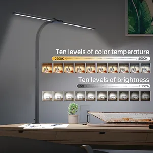 Lámpara de escritorio de arquitecto de oficina en casa de 24W, atenuador continuo, Control de temperatura, Clip en lámpara de escritorio con orificio de carga Usb