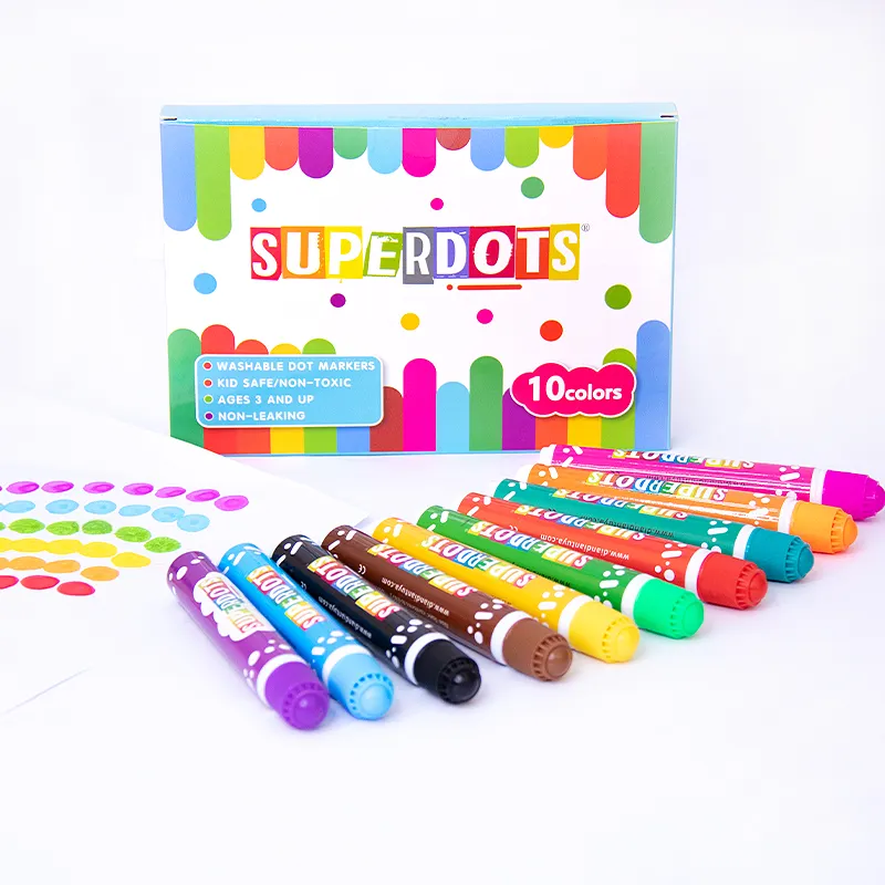 SUPER DOTS Großhandel DOT Marker Pen Sponge Tip große Kapazität Doodle Zeichnung spielzeug Kinder 10er Pack Dauber Bingo Marker Dabbers Set mit
