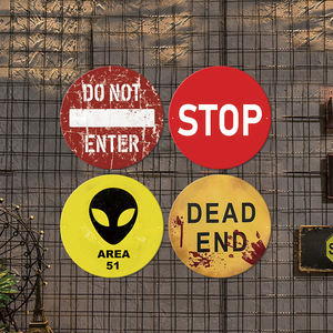 Panneau métallique rétro Area 51 Alien, ne pas entrer, arrêt, <span class=keywords><strong>impasse</strong></span>, décoration pour garage, man cave, art mural de science-fiction, affiche - Product Image 4