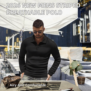Polo en tricot côtelé pour homme, manches longues, col chemise, pull respirant, décontracté pour tous les jours - Product Image 2