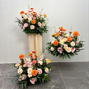 SMOOTH Wedding Reception Aisle Decorative Tall Stem Orange <b>Artificial</b> Flower Ball <b>Bouquet</b> Floral Arrangement - Product Image 1