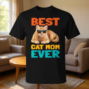 Camiseta Best Cat Mom Ever para adultos, unisex, cuello redondo, manga corta, impresión digital - Product Image 3