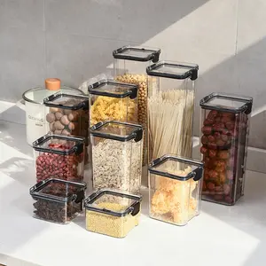 Recipientes de armazenamento de alimentos, venda quente, transparente, hermético, com tampas para cereal, alimentos secos, de plástico