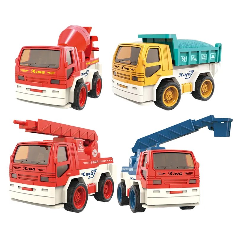 4PCS Kids Inertia Urban Construction Vehicle Toys Plastic Dump Truck Ladder Truck Crane Concrete Mixer Car Friction Truck Toy