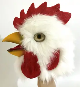 Copricapo in pelliccia bianca con copricapo in lattice testa di pollo divertente abito animale con maschera di Halloween maschera per copricapo gallo