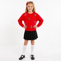 Sweat-shirt rouge d'automne pour filles, avec perles, sequins et patchs brodés, doublure polaire, col rond, haut de fête pour enfants