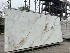 Venta al por mayor Popular Fish Belly oro pulido brillante gran tamaño baldosas de cerámica 1600*3200 <span class=keywords><strong>piedra</strong></span> sinterizada - Product Image 3