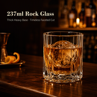 Verre à whisky en cristal transparent épais et durable, écologique, 250 ml, compatible lave-vaisselle, sans plomb, fond épais