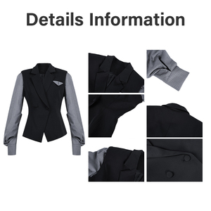 ZYHT 35389 Atmungsaktive Schicke Bürojacke Schwarzer Doppelreihiger <span class=keywords><strong>Blazer</strong></span> mit Festen Knöpfen und Puffärmeln Damen-Kontrastpanel-Design - Product Image 4