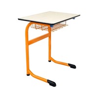 Bureau d'école à hauteur fixe avec poteau unique et étagère métallique, table d'étude avec base en U, mobilier étudiant durable