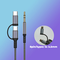 Câble audio AUX 2-en-1 personnalisé en gros, mâle 3,5 mm vers 3,5 mm/USB A/USB Type C/8 broches mâle, pour casque audio de voiture Apple Android