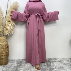 Top Sell Wrinkle Crepe 2pcs Abaya Set Wide Sleeve Dubai Abayas With Pockets Sleeveless Inner Dress 10 Colors 1956# - Product Image 5