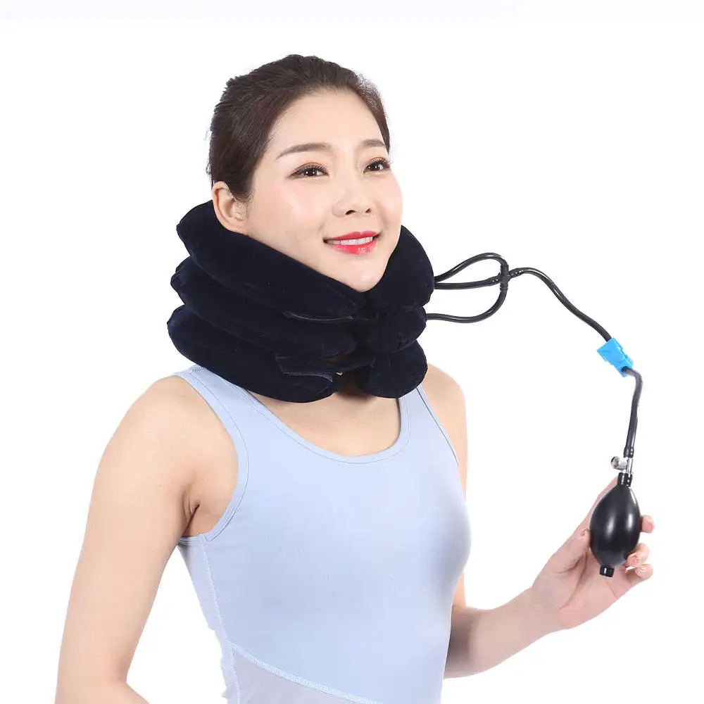 Adjustable Ergonomic Design Shoulder 3 Layers Protector Inflatable Neck Support Air Traction Pump Neck Pain Relief Pillow