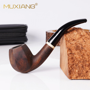 Muxiang Wooden Tobacco Pipe Bent Type 9mm Filter Acrylic Handle Solid Wood Smoking Pipe - Product Image 1